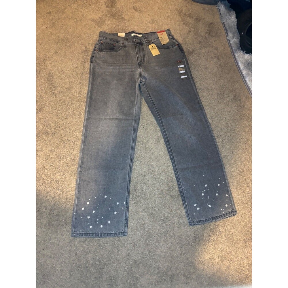 NWT Women's Size 30 Levi's Low Pro Gray Bleach Splatter Straight Leg Relax Jeans